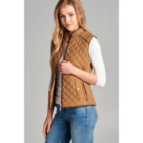 Dark Tan Basic Vest with Suede Piping Detail - Picture 3 of 4